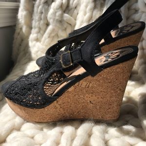 Fergalicious by Fergie, Black wedge heel, size 6